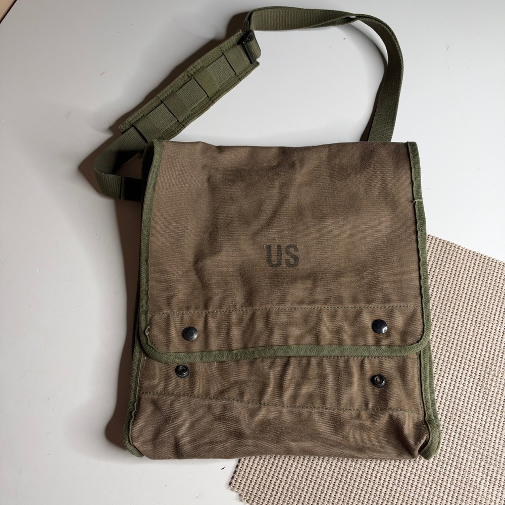 US Military Vintage Canvas Map Photograph Case Messenger Bag Olive Drab 87